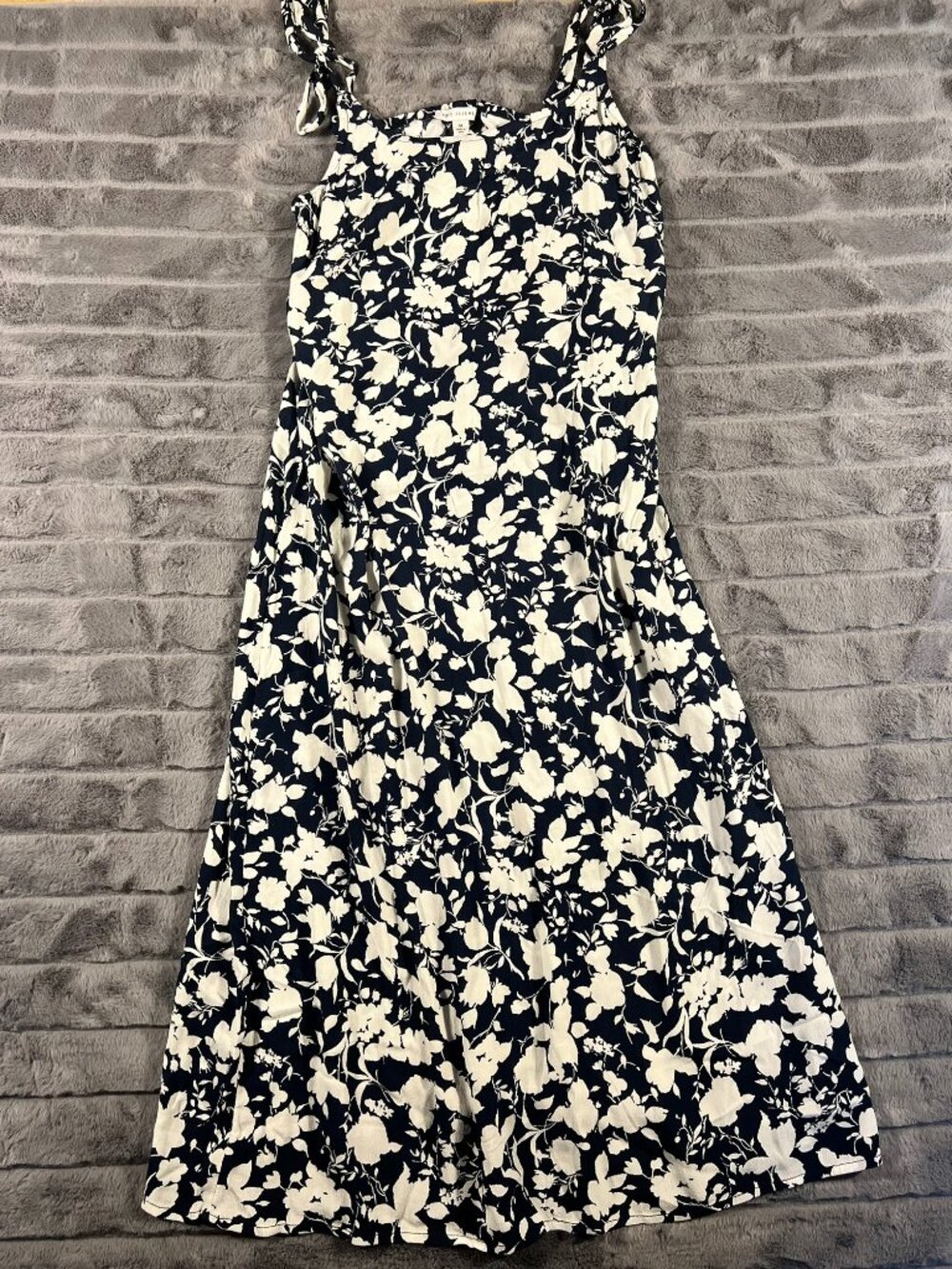 Free Assembly Midi Slip Dress Women's Medium Navy Floral Tie Shoulder Square Nec